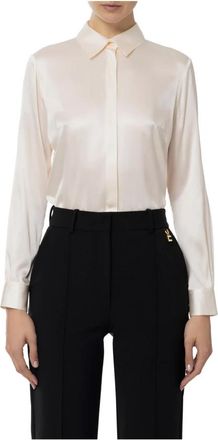 Elisabetta Franchi Zijden Satijnen Blouse met Lange Mouwen - Dames - Overhemden - Wit - XL - Satijn - Overhemden