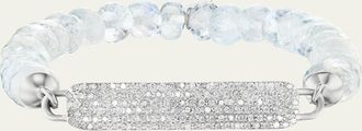 Sheryl Lowe Pave Diamond Small ID Tag on 8mm Rainbow Moonstone Bead Bracelet