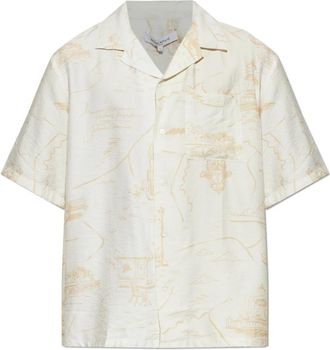 Maison Kitsun&eacute; Parisian Map Resort Shirt - Heren - Korte mouwen Overhemden - Beige - M - Overhemden