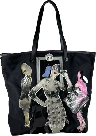 Prada Black Multi-Color Nylon Shoulder Bag Tote Bag (Pre-Owned)