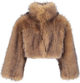 Rotate Nougat Faux Fur Cropped Jacket