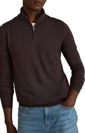 Reiss Blackhall Quarter Zip Wool Sweater in Dark Bordeaux at Nordstrom Rack, Size Large