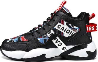 Generic Mens Lightweight High Top Basketball Shoes Breathable Durable Sports Running Boots Walking Shoes(Black,8.5 UK)