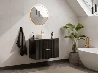 Vente-Unique Mobile sotto lavabo sospeso con scanalature L80 cm Nero - ZEVARA