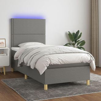 vidaXL Vidaxl - Cama Box Spring Colch&oacute;n Y Luces Led Tela Gris Oscuro 90x190 Cm