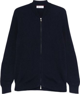 Brunello Cucinelli Ribgebreid Vest met Rits - Heren - Vesten - Blauw - XL - Truien & Vesten