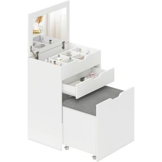 HOMCOM Homcom - Dressing Table with Mirror and Stool, Vanity Table with Storage, White