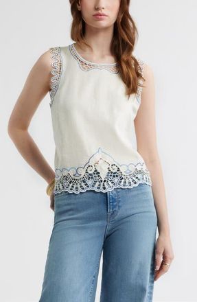 Treasure & Bond Cutwork Shell Sleeveless Top in Ivory Egret at Nordstrom, Size Xx-Small