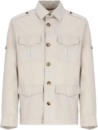 Brunello Cucinelli Cotton Blend Jas met Kraag - Heren - Zomerjassen - Beige - 2XL - Jassen
