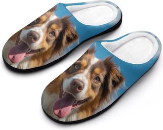 Generic A Happy Australian Shepherd Dog Funny Mens Cotton Slippers Soft Non-Slip Rubber Sole House Slipper Indoor Outdoor