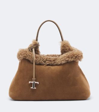 Tod's T Timeless shearling-lined suede tote bag