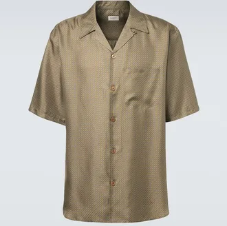 Saint Laurent Camicia bowling in raso di seta con stampa