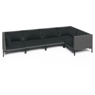 vidaXL 5 Pcs Conj. Garden Lounge Con Cojines De Mimbre Gris Oscuro