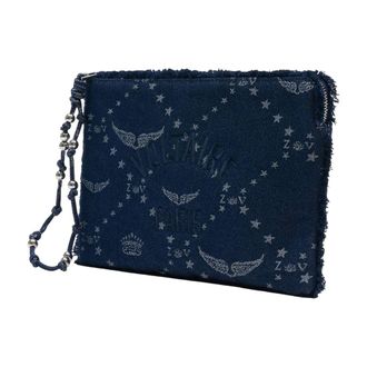 Zadig&Voltaire Embroidered Cotton Clutch - Navy