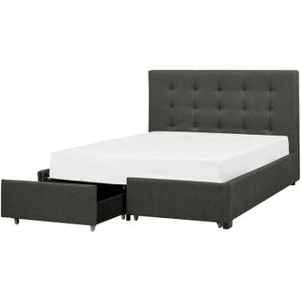 Beliani Letto contenitore tessuto grigio scuro con rete a doghe e cassetti 140 x 200 cm La Rochelle
