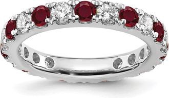 Diamond2Deal 14k White Gold Lab Grown Diamond & Ruby Eternity Wedding Band Ring 1.1Ct Clarity- VS Color- G-H