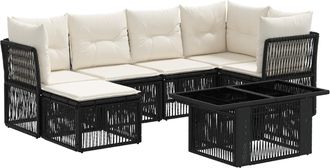 vidaXL Conjunto De Sof&aacute;s De Jard&iacute;n 7 Uds. Negro Rat&aacute;n Sint&eacute;tico Vidaxl