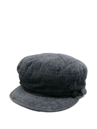 Maison Michel logo-plaque beret - women - Cotton - M - Grey