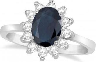 Allurez Lady Diana Blue Sapphire & Diamond Ring 14k White Gold (2.10 ctw)