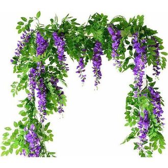 Gabrielle Enredaderas Artificiales De Glicina, 2 Piezas De Flores De Seda Falsas Colgantes Para Jard&iacute;n, Pared, Exterior, Decoraci&oacute;n De Arco De Boda, Fiesta En L
