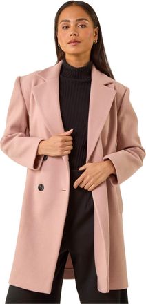 Roman Womens Petite Double Breasted Revere Collar Coat - Pink - Size 18 UK