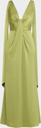 Aidan Mattox Draped Plunging Crepe Back Satin Gown