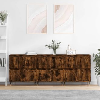 vidaXL Vidaxl - Aparadores 3 Uds Madera Contrachapada Roble Ahumado