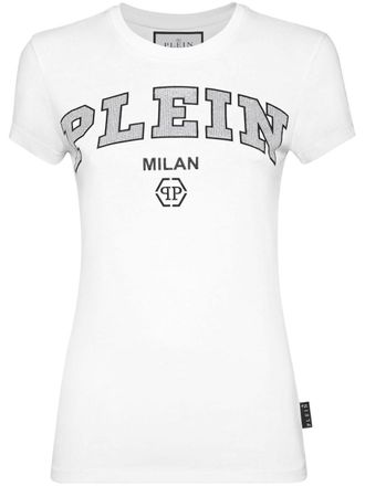 Philipp Plein T-shirt con logo di strass - Bianco