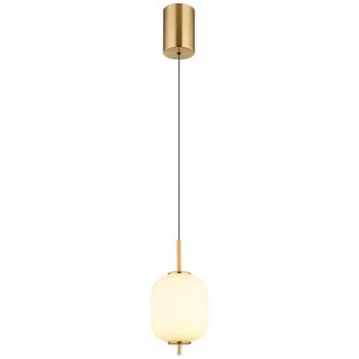 Netlighting Ewald Globe Pendant Brass Coloured Opal Glass Shade LED 3000K in Yellow