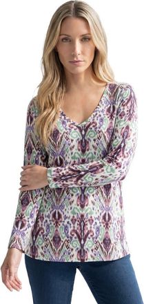 Roaman's Plus Size Ultimate Long Sleeve V Neck Tee in Berry Ikat Stencil at Nordstrom, Size 24