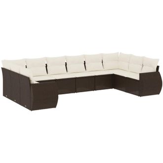 vidaXL Set De Sof&aacute;s De Jard&iacute;n 10 Pzas Y Cojines Rat&aacute;n Sint&eacute;tico Marr&oacute;n Vidaxl