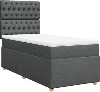vidaXL Cama Box Spring Con Colch&oacute;n Tela Gris Oscuro 90x200 Cm Vidaxl
