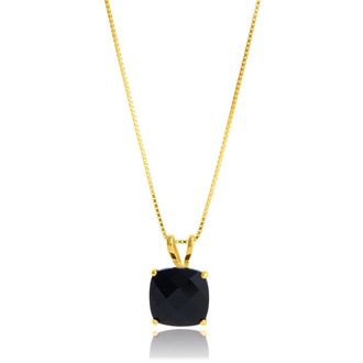 MAX + STONE 14k Yellow Gold 8mm Cushion Cut Gemstone Pendant Necklaces with 18 inch Box Chain
