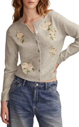 Lucky Brand Cloud Soft Embroidered Cardigan in Light Heather Grey at Nordstrom, Size X-Small