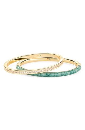 Roxanne Assoulin Set of 2 Hinge Bangles in Moss Agate/Clear at Nordstrom