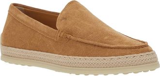 Tod's Womens Loafers Crocodile-Embossed Brown Suede Calf Leather