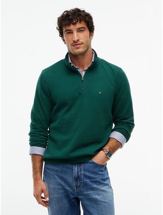Tommy Hilfiger Mens Rib-Knit Quarter-Zip Sweatshirt - Ornamental Green - XXL