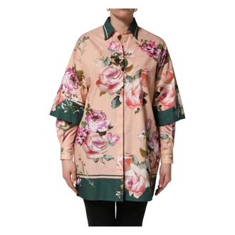 Dolce & Gabbana Shirts, female, Multicolor, Size: 2XS Floral Cotton Button Front Shirt Top