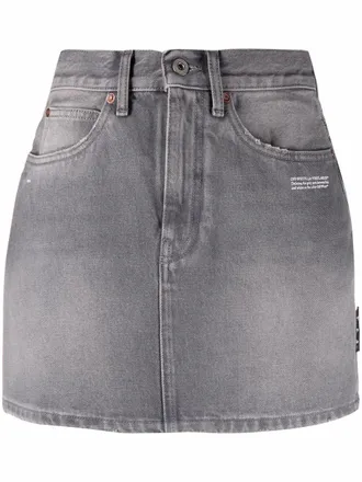 Off-white logo-print denim skirt - women - Cotton/Cotton - 38 - Grey