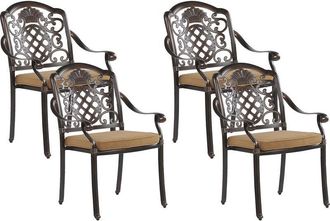Beliani Conjunto De 4 Sillas De Jard&iacute;n De Aluminio Marr&oacute;n Con Cojines De Asiento Estilo Retro Salento