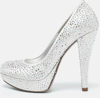 Loriblu Silver Satin Crystal Embellished Platform Pumps