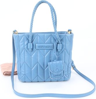 Miu Miu Blue Leather Handbag Shoulder Bag Tote Bag (Pre-Owned)