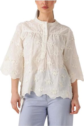 Lollys Laundry Overhemden, Dames, Wit, XL, Linnen, Cr&egrave;me Zomerblouse Louisell