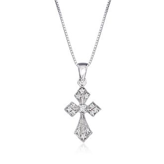 Ross-Simons Diamond Cross Pendant Necklace in Sterling Silver