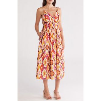 Donna Ricco Strappy Tiered Midi Sundress in Orange Multi at Nordstrom Rack, Size X-Small