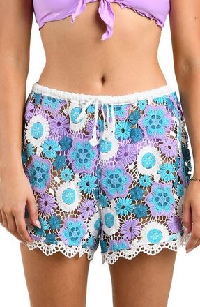 Citrus Happy Open Stitch Cover-Up Shorts in Lagoon at Nordstrom, Size X-Small