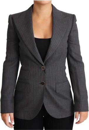 Dolce & Gabbana Grijze Gestreepte Wol Blazer Jas - Dames - Blazers - Grijs - 2XS - Wol - Jassen