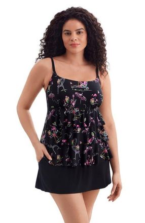 Longitude Faux Ruffle Skirtini Long Torso Swimsuit in Flamingo Hotel at Nordstrom, Size 10
