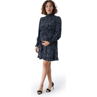 Ingrid & Isabel The Mingle Long Sleeve Black Maternity Cocktail Dress in Black/white Dot at Nordstrom, Size X-Small