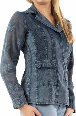 Scully Embroidered Cotton Blazer In Denim Blue